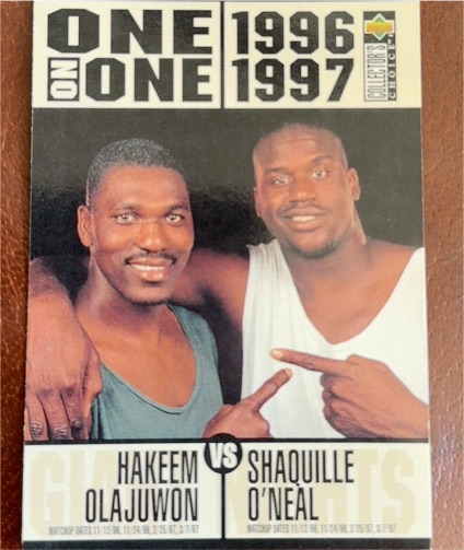 1996-97 Upper Deck Collector's Choice #357 Hakeem Olajuwon & Shaquille O'Neal — front