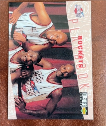 1996-97 Upper Deck Collector's Choice #376 Rockets Playbook Charles Barkley Hakeem Olajuwon Clyde Drexler — front