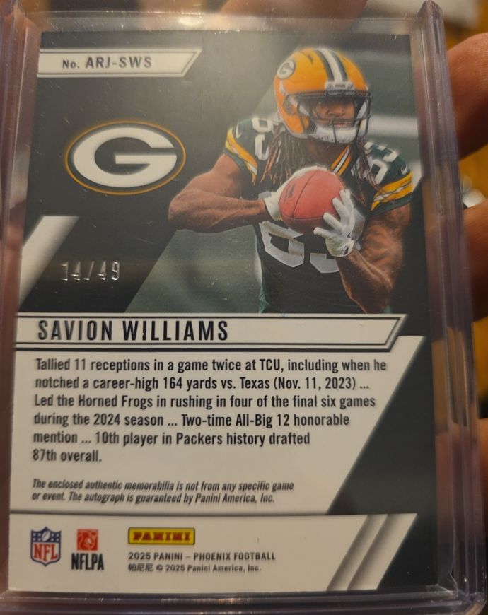 2025 Panini Phoenix Football #ARJ-SWS Savion Williams — front