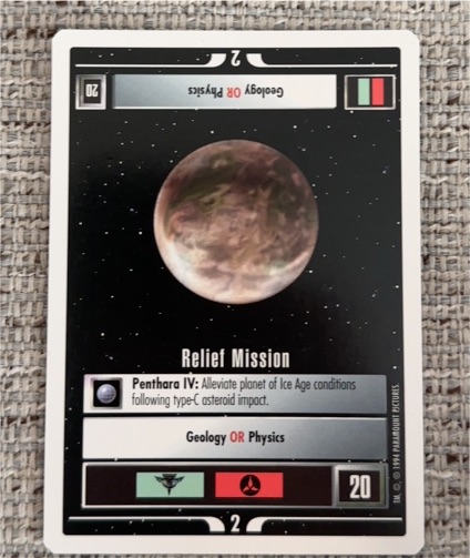 1994 Star Trek CCG Premiere Unlimited White Border #20 Relief Mission — front