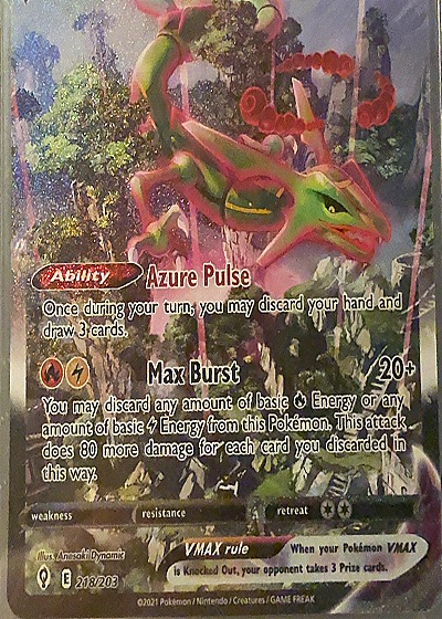 2021 Pokemon TCG Sword & Shield Evolving Skies #218/203 Rayquaza VMAX Alternate Art Secret Rare — front