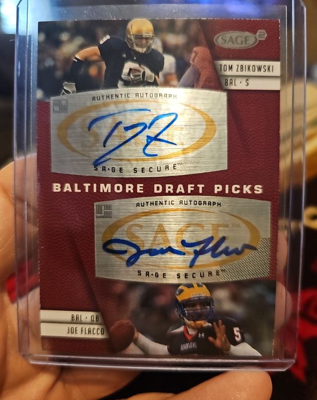 2008 SAGE Squared Dual Autograph #A-14 Tom Zbikowski/Joe Flacco — front
