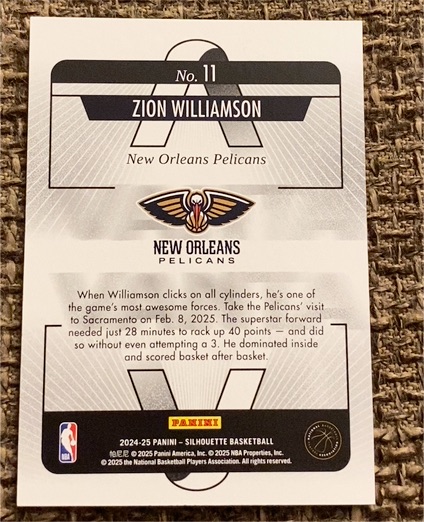 2024-25 Panini Silhouette #11 Zion Williamson — front