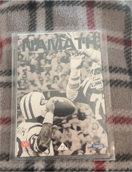 1992 AW Sports Football Tri-Card #T3 Joe Namath — front