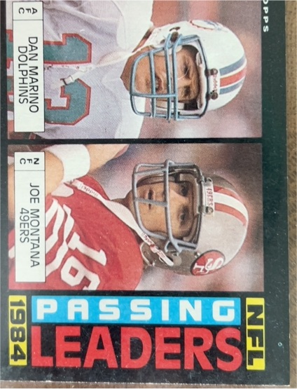 1985 Topps #192 Joe Montana Dan Marino Passing Leaders — front