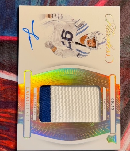 2024 Panini Flawless #04/25 Etuate Latu Rookie Patch Autograph — front