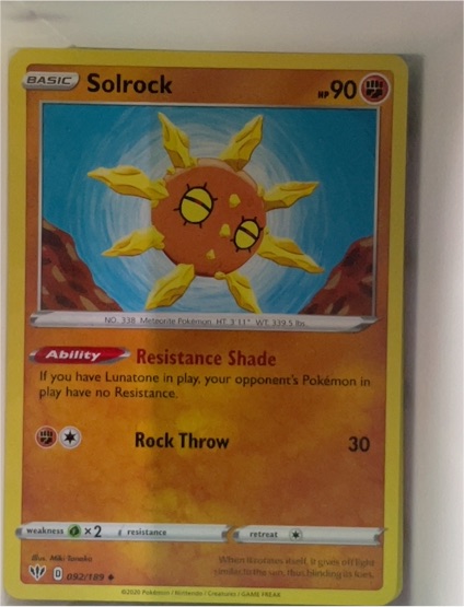 2020 Pokemon Sword & Shield Darkness Ablaze #92 Solrock — front