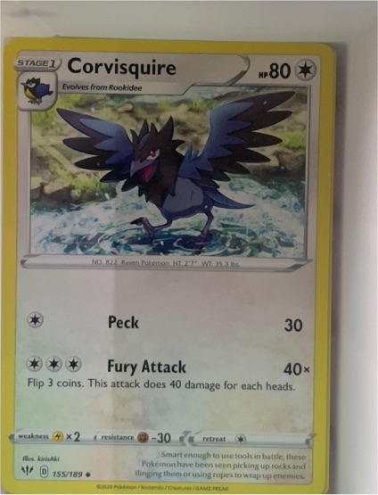 2020 Pokémon Sword & Shield Darkness Ablaze #155 Corvisquire — front