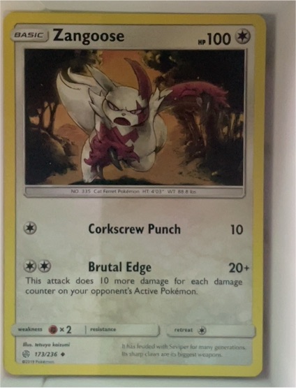 2019 Pokemon Sun & Moon Cosmic Eclipse #173 Zangoose — front