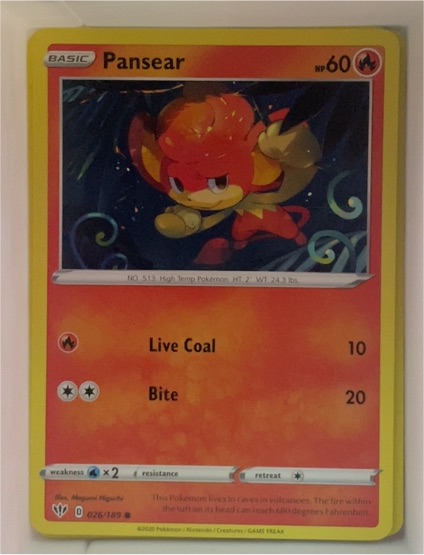 2020 Pokémon SWSH03: Darkness Ablaze #026 Pansear — front