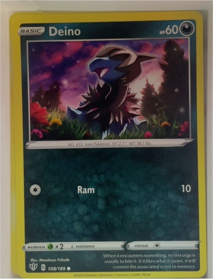 2020 Pokémon Darkness Ablaze #108 Deino — front