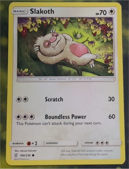 2019 Pokémon Unified Minds #168 Slakoth — front