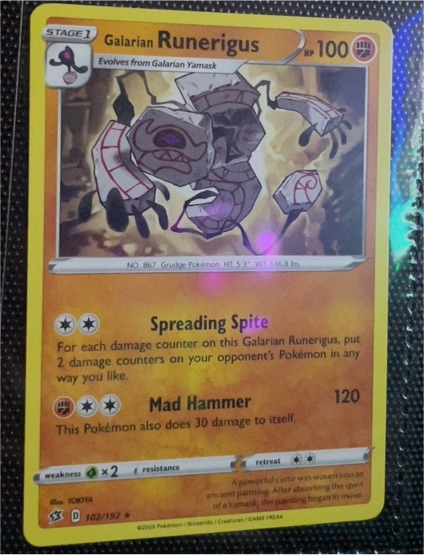 2020 Pokémon TCG Rebel Clash #102 Galarian Runerigus — front