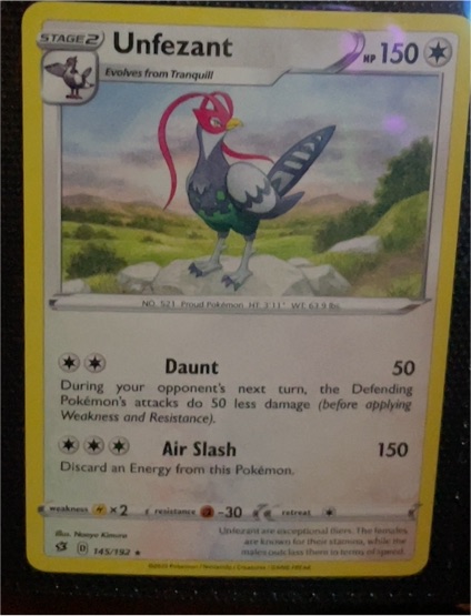 2020 Pokémon TCG Sword & Shield Rebel Clash #145 Unfezant — front