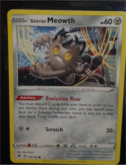 2020 Pokémon Sword & Shield Rebel Clash #126 Galarian Meowth — front