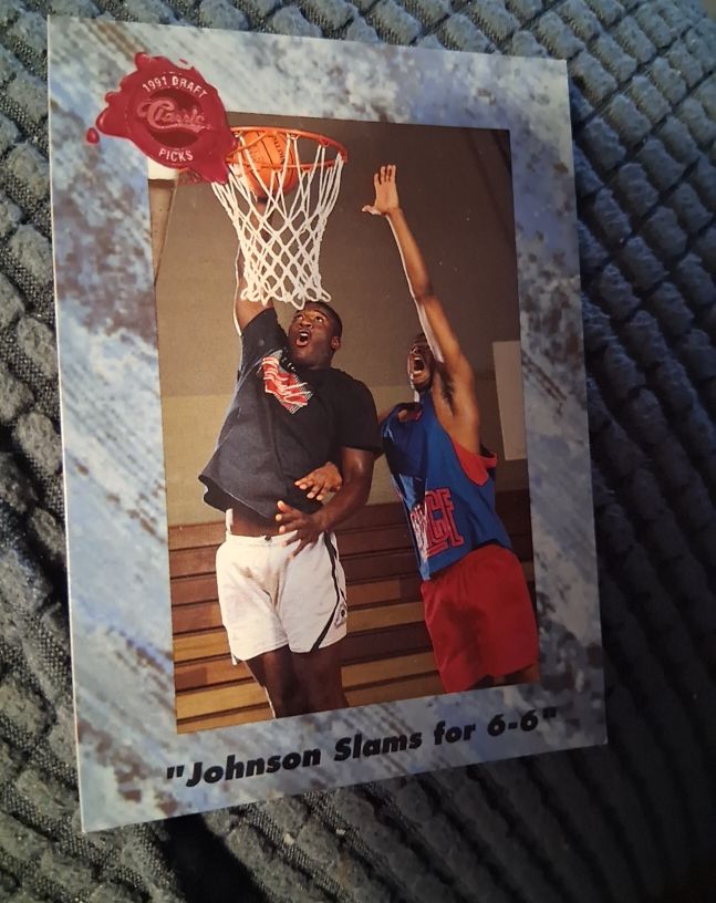 1991 Classic Four Sport #201 Larry Johnson "Johnson Slams for 6-6" — front