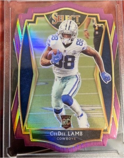 2020 Panini Select #157 CeeDee Lamb Premier Level Purple Prizm Die-Cut Rookie Card — front