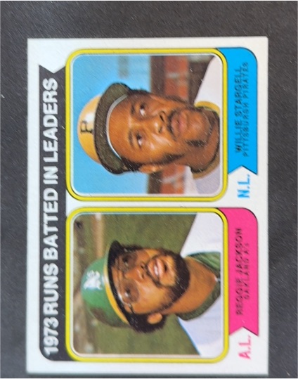 1974 Topps #203 1973 Runs Batted In Leaders Reggie Jackson/Willie Stargell — front