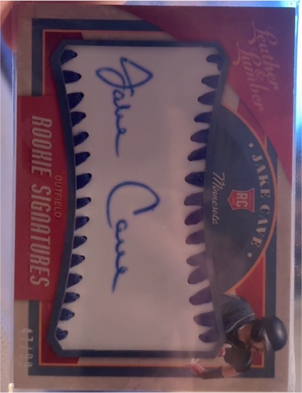 2019 Panini Leather & Lumber #108 Jake Cave Rookie Signatures Blue — front