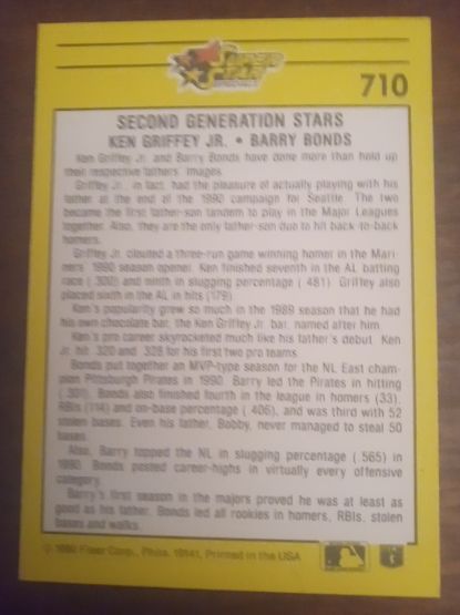 1991 Fleer #710 Ken Griffey Jr. & Barry Bonds — front