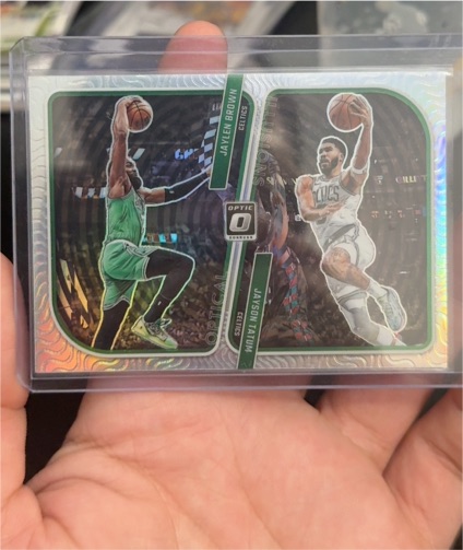 2023-24 Panini Donruss Optic Optical Illusions #2 Jayson Tatum/Jaylen Brown — front