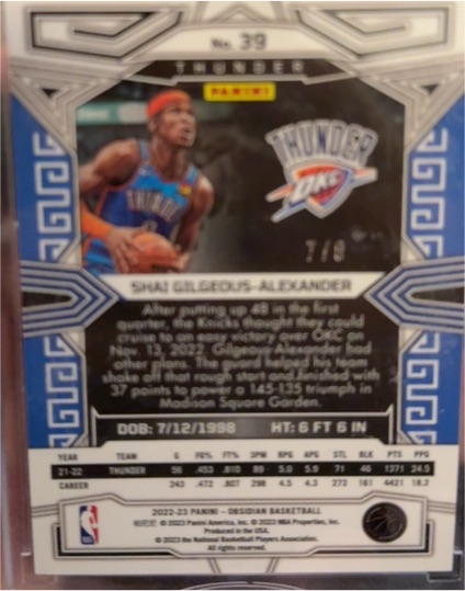 2021-22 Panini Obsidian #39 Shai Gilgeous-Alexander — front