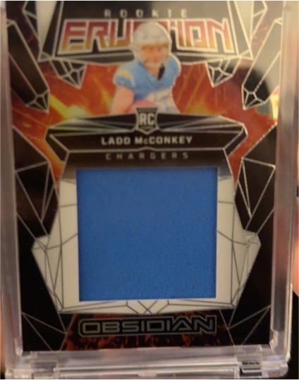 2024 Panini Obsidian Rookie Eruption Materials #ERM-LMY Ladd McConkey — front