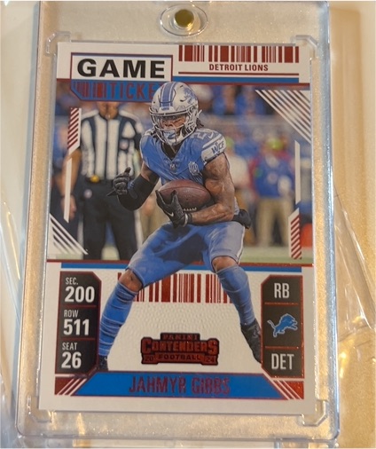 2024 Panini Contenders #32 Jahmyr Gibbs Red Game Ticket Detroit Lions — front