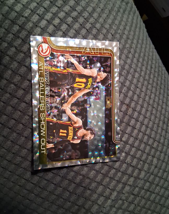 2025-26 Topps #282 Hawks Fly High: ATL Ballers Show Out Trae Young & Zacharie Risacher — front