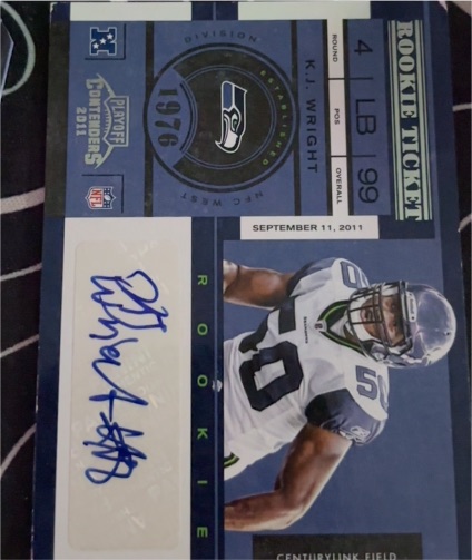2011 Playoff Contenders #197 K.J. Wright Rookie Ticket Auto — front
