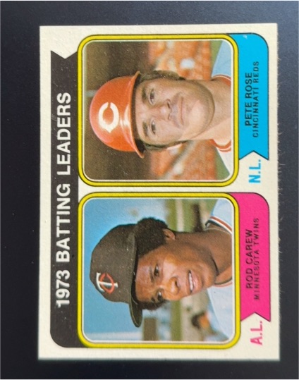 1974 Topps #201 League Leaders Pete Rose Rod Carew — front