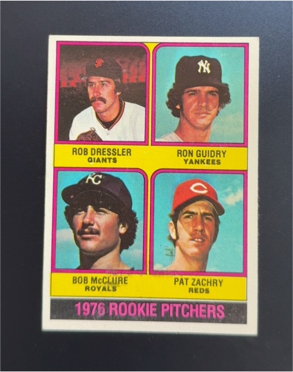 1976 Topps #599 Rookie Pitchers Ron Guidry, Rob Dressler, Bob McClure, Pat Zachry — front