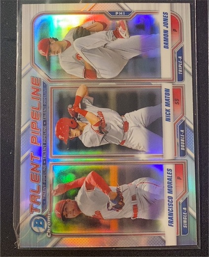 2021 Bowman Chrome #TP-PHI Damon Jones Nick Maton Francisco Morales Talent Pipeline — front