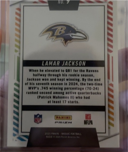 2025 Panini Mosaic Football #9 Lamar Jackson — front