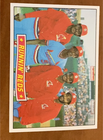 1984 Donruss #625 Runnin' Reds Lonnie Smith/Ozzie Smith/David Green/Willie McGee — front