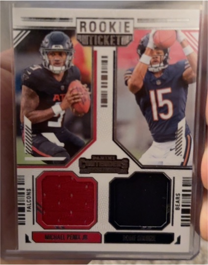 2024 Panini Contenders #DS-3 Michael Penix Jr. / Rome Odunze Rookie Ticket Dual Patch — front