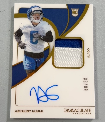 2024 Panini Immaculate #140 Anthony Gould Rookie Patch Auto — front