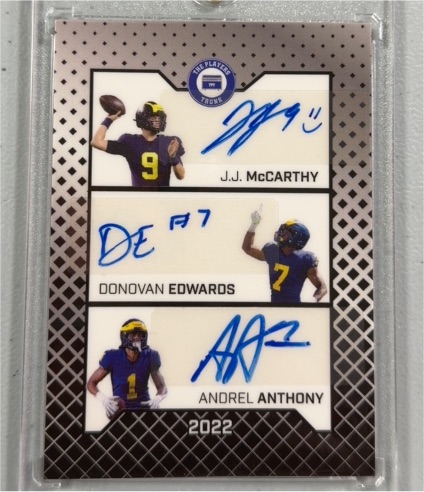 2022 The Players Trunk Michigan J.J. McCarthy / Donovan Edwards / Andrel Anthony Autograph — front