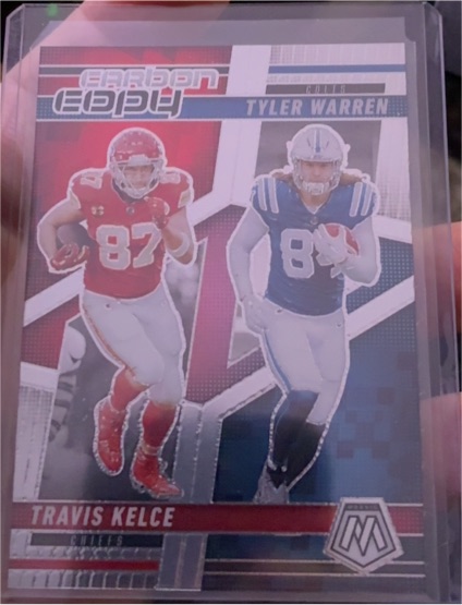 2025 Panini Mosaic Carbon Copy #CCO-11 Tyler Warren / Travis Kelce — front