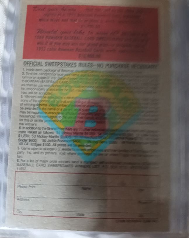 1989 Bowman Sweeps Mickey Mantle — front