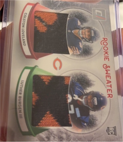 2025 Donruss #SWED-CHI Colston Loveland / Luther Burden III Rookie Sweater — front