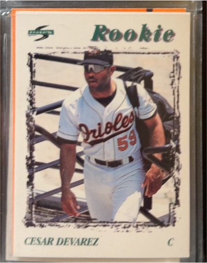 1996 Score #264 Cesar Devarez Rookie Baltimore Orioles — front