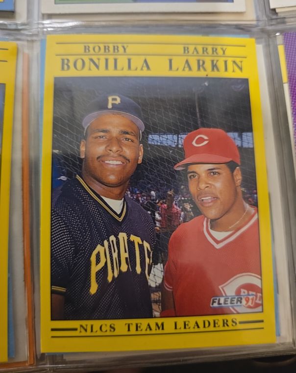 1991 Fleer #711 Bobby Bonilla / Barry Larkin NLCS Team Leaders — front
