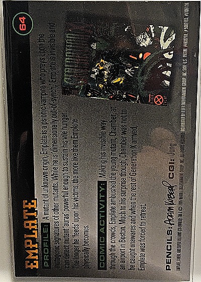 1996 Fleer Marvel X-Men #64 Emplate — back