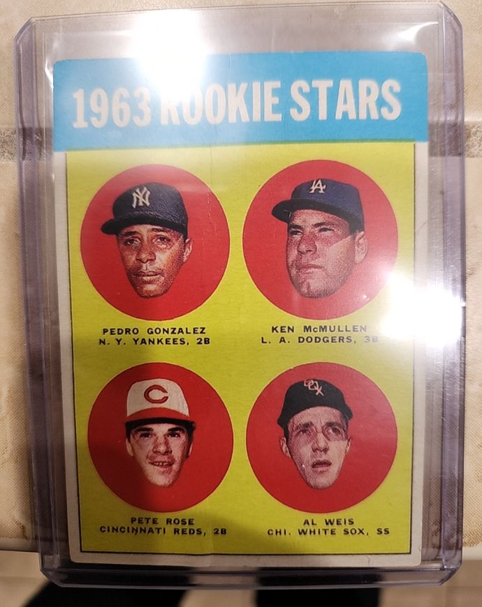 1963 Topps #386 Rookie Stars Pedro Gonzalez/Ken McMullen/Pete Rose/Al Weis — front