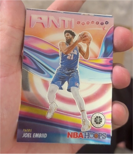 2023-24 Panini NBA Hoops Premium Stock #7 Joel Embiid Anti Gravity Silver — front