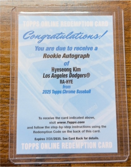 2025 Topps Chrome #RA-HYE Hyeoseong Kim Rookie Autograph Redemption — front