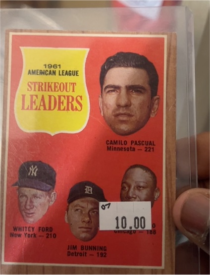 1962 Topps #59 AL Strikeout Leaders Whitey Ford / Camilo Pascual / Jim Bunning / Juan Pizarro — front