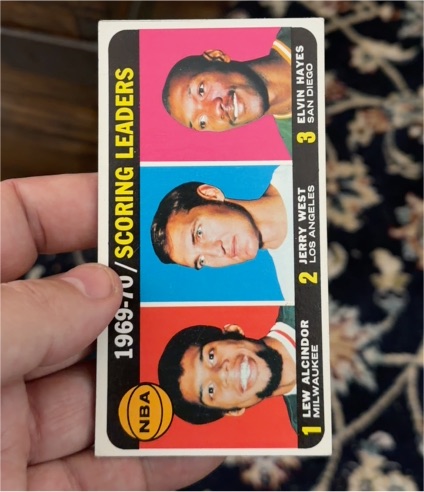 1970 Topps #1 Scoring Leaders Lew Alcindor, Jerry West, Elvin Hayes — front
