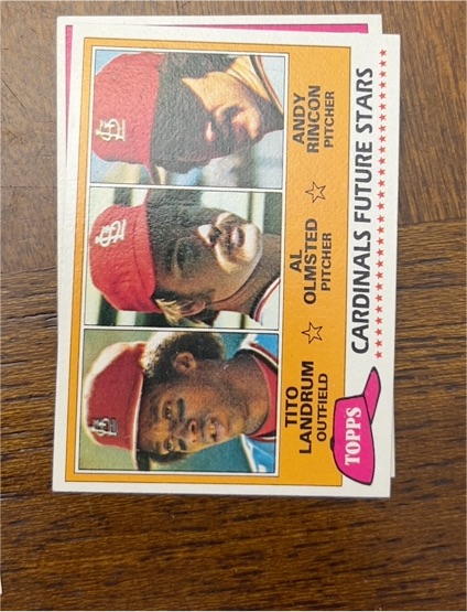 1981 Topps #244 Cardinals Future Stars Tito Landrum/Al Olmsted/Andy Rincon — front